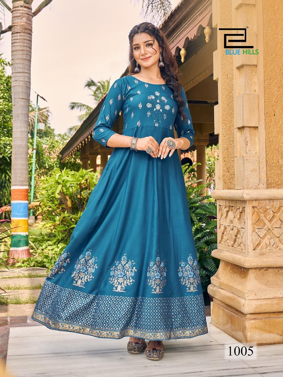Blue Hills Enagage Designer New Stylish Heavy Festival Wear Long Anarkali Kurti Collection